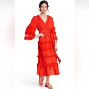 ALEXIS for Target Angel Sleeve Tiered Ruffle Dress Orange / Red Dress
